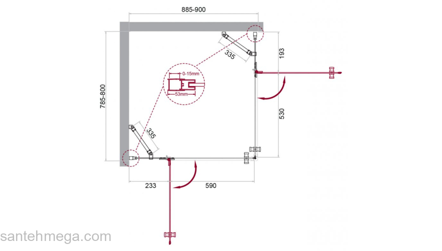 Душевой угол BELBAGNO KRAFT-AH-22-90/80-C-Cr-L Душевой угол BELBAGNO KRAFT-AH-22-90/80-C-Cr-L. Фото