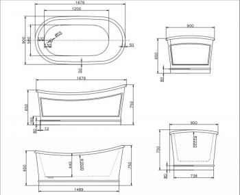 Ванна акриловая отдельностоящая BELBAGNO BB32-CF36 GREY 168х90. Фото