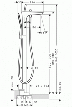 Смеситель для ванны напольный HANSGROHE PuraVida 15473000. Фото