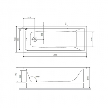 Ванна акриловая 150х70 см AM.PM Gem W90A-150-070W-A. Фото