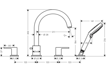 Смеситель на край ванны Hansgrohe Vernis Shape 71459670 черный. Фото