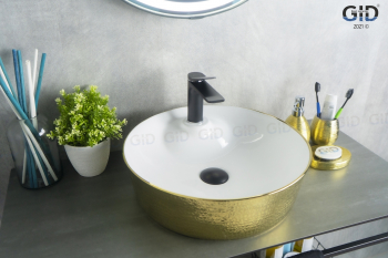 Раковина накладная GID D1306h025 44х44 53318 Белый / Золото. Фото