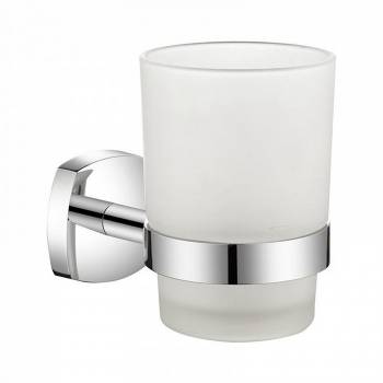 Подстаканник одинарный настенный матовое стекло сплав металлов Volga Milardo VOLSMG0M45 для ванной комнаты. Фото