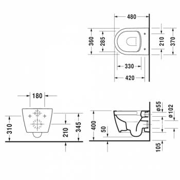 Унитаз подвесной DURAVIT ME by Starck Compact Rimless 45300900A1. Фото