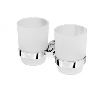 Двойной стеклянный стакан с настенным держателем AM.PM Sense A74343400 для ванной комнаты. Фото