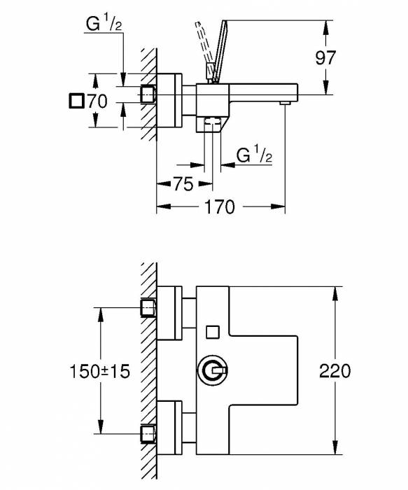 GROHE 23666000 Eurocube Joy Смеситель для ванны. Фото