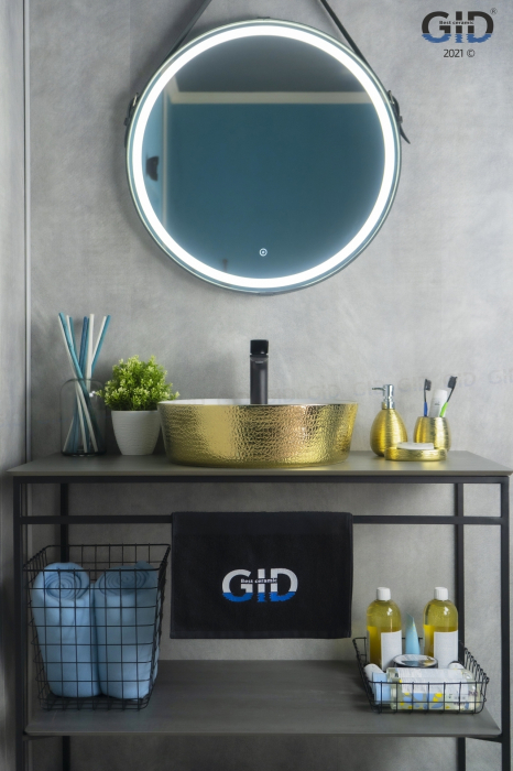 Раковина накладная GID D1306h025 44х44 53318 Белый / Золото. Фото