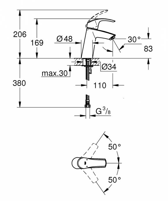 Смеситель для раковины GROHE Eurosmart 23324001. Фото