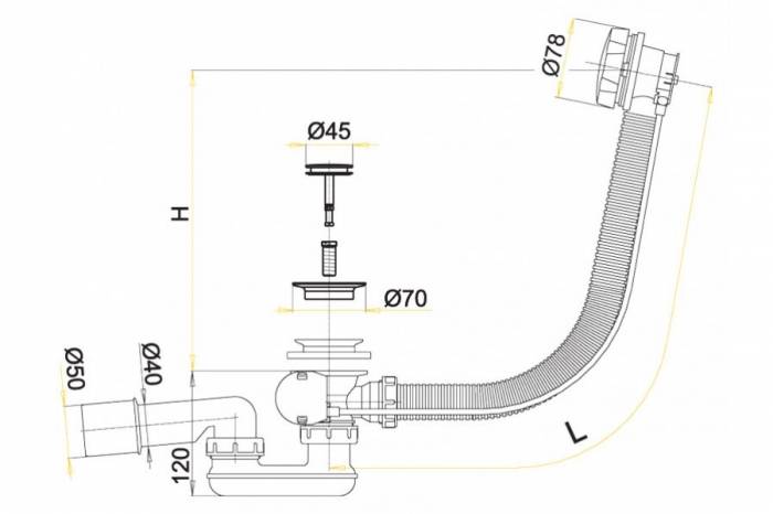 Слив-перелив ALCAPLAST A55K-RU-01 (57см). Фото