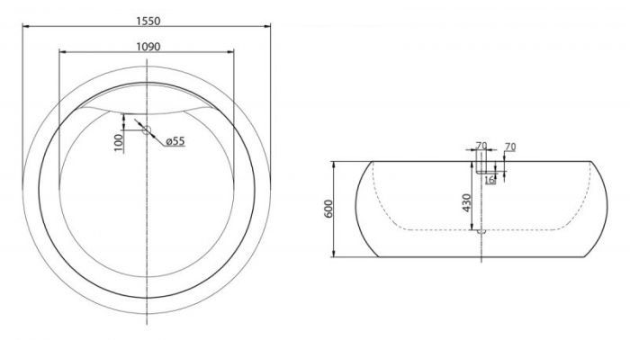 Ванна акриловая отдельностоящая BELBAGNO BB30-1550 155х155. Фото