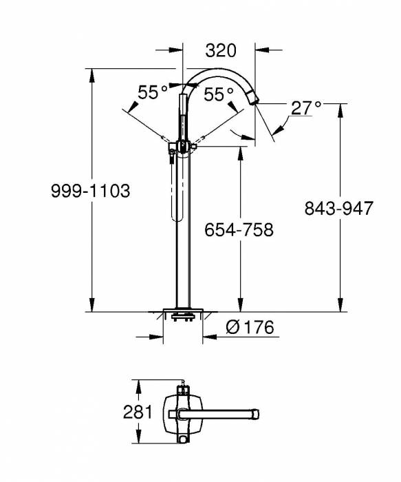 Смеситель для ванны GROHE Grandera 23318000. Фото