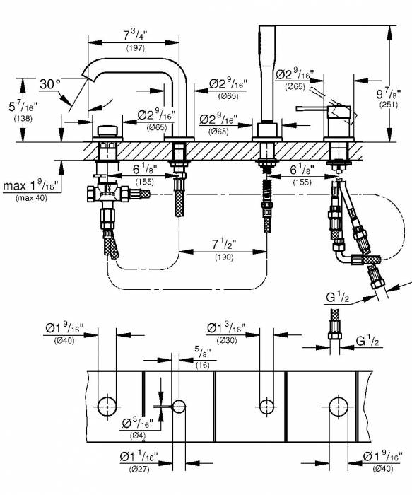 GROHE 19578DC1 Essence New Смеситель для ванны на 4 отверстия. Фото