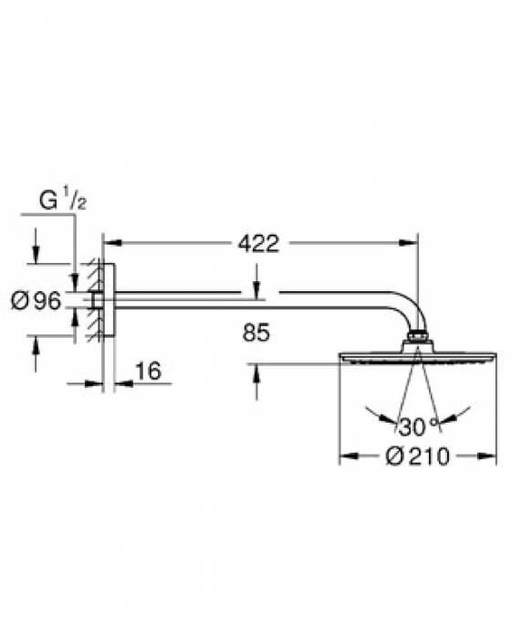 Верхний душ с душевым кронштейном GROHE Rainshower Cosmopolitan 26171LS0. Фото