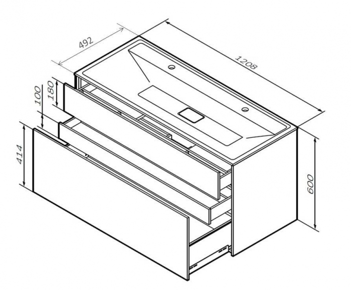 База под раковину подвесная 120 см, 3 ящика, графит матовый AM.PM Inspire 2.0 M50AFHX1203GM. Фото