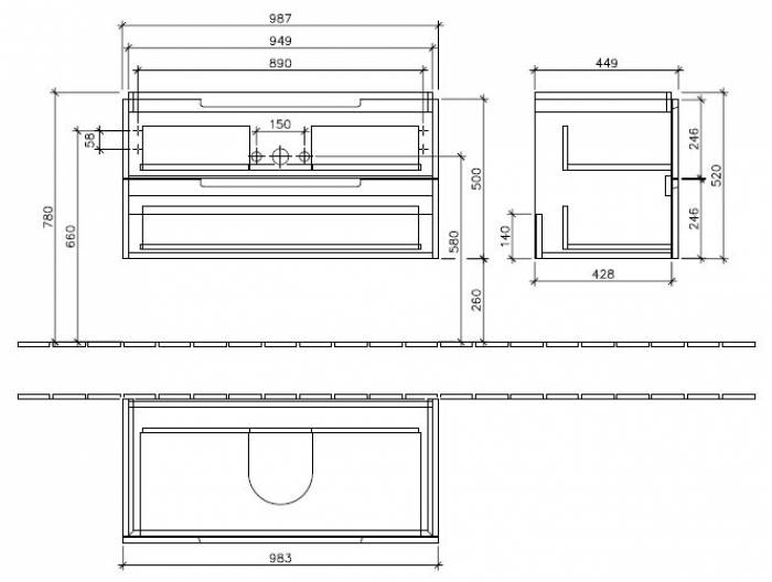 Тумба под раковину Villeroy&Boch SUBWAY 2.0 A697 00DH. Фото