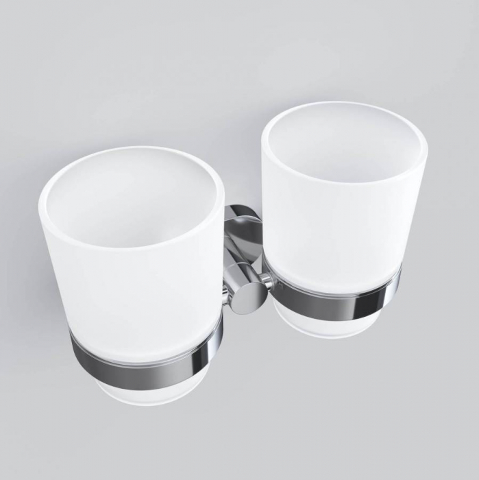 Двойной стеклянный стакан с настенным держателем AM.PM Sense A74343400 для ванной комнаты. Фото