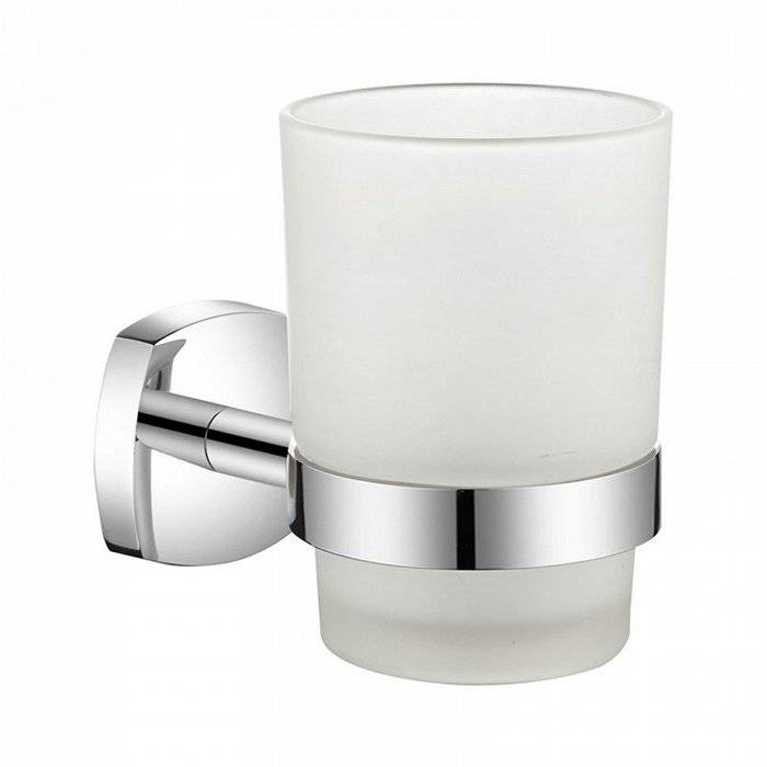 Подстаканник одинарный настенный матовое стекло сплав металлов Volga Milardo VOLSMG0M45 для ванной комнаты. Фото