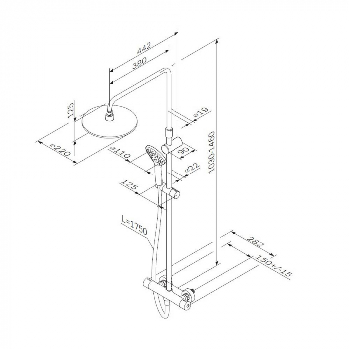 Душевая система ShowerSpot с термостатом AM.PM Gem F0790420. Фото