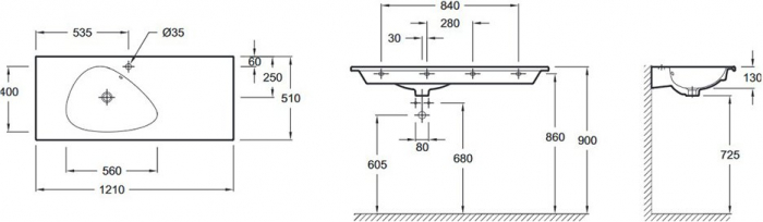Раковина-столешница JACOB DELAFON Nouvelle Vague 121x51 EXAP112-Z-00. Фото