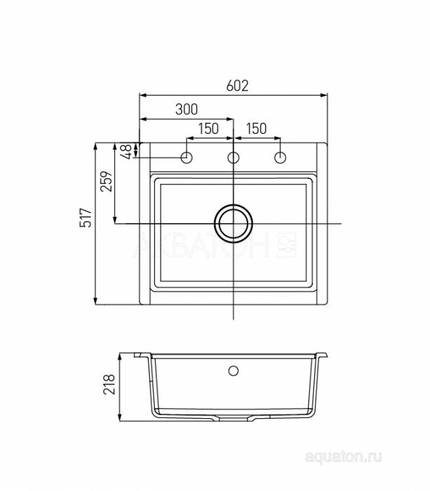 Мойка для кухни Акватон Делия 60 прямоугольная серый шелк 1A715232LD250. Фото