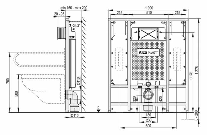 Система инсталляции для унитазов AlcaPlast Sadromodul A101/1300H. Фото