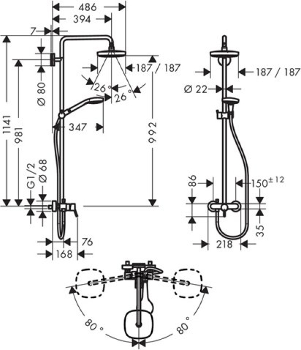 Душевая стойка Hansgrohe Croma Select E 2jet 27258400. Фото