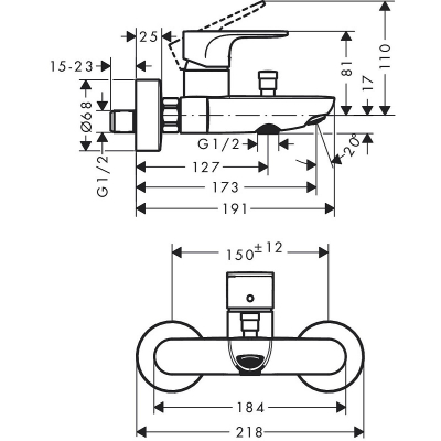 72440670 HANSGROHE  Rebris S смеситель для ванны, матовый черный 72440670 HANSGROHE  Rebris S смеситель для ванны, матовый черный. Фото
