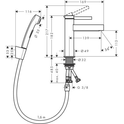 76210000 HANSGROHE  Finoris смеситель для раковины 110, с гигиеническим душем 76210000 HANSGROHE  Finoris смеситель для раковины 110, с гигиеническим душем. Фото